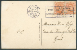 N°135(2) - 1c. (x2)  Obl. Mécanique VII OLYMPIADE ANVERS Sur C.P. De  LIEGE 1 Du 30-VIII-1920 Vers Gand. TB - 21176 - Sommer 1920: Antwerpen