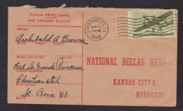 USA: Cover, 1946, 1 Stamp, Airplane, Cancel Christiansted, Virgin Islands (damaged; Roughly Opened) - Danish West Indies