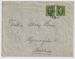 SUÈDE / SWEDEN - 1907 (May 21) 2x 5ö Green Facit 52 On Cover From KARLSKRONA To Stockholm - Lettres & Documents