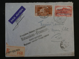 C LA REUNION  BELLE LETTRE RARE 200 Ex.1937 +PA N°1 SURCHARGé +SIGNEE PILOTE +A  AVOIR + AFFRANCH. PLAISANT - Cartas & Documentos