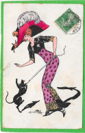 NAILLOD - Femme élégante Tient Chien En Laisse - Art Déco, Art Nouveau - Naillod