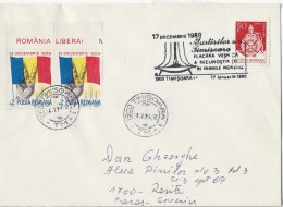 FREE ROMANIA ,ETERNAL FLAME 1989 TIMISOARA   ,SPECIAL COVER  ,ROMANIA - Storia Postale