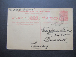 Australien 1908 Ganzsache New South Wales Nach Darmstadt / Schiffspost Per K.M.S. Moldavia Geschrieben In Epping - Brieven En Documenten