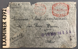 Brésil, Oblitération Mécanique SAO PAULO 12.III.1942 Sur Enveloppe Censurée, Via USA Pour La France - (W1364) - Cartas & Documentos