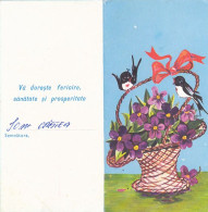 SWALLOWS, VIOLETS FLOWERS, BASKET, LUXURY TELEGRAM, TELEGRAPH, 1983, ROMANIA - Telégrafos