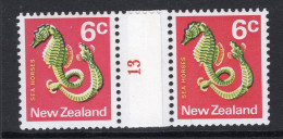 New Zealand 1973-76 Definitives - No Wmk. - Coil Pairs - 6c Seahorse - No. 13 - LHM - Unused Stamps