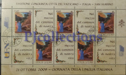 3771- VATICANO - VATICAN CITY 2009 GIORNATA DELLA LINGUA ITALIANA FULL SHEET 5 STAMPS C/ANNULLO 1° GIORNO - USED - Usati
