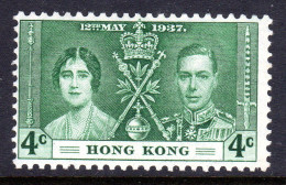 HONG KONG - 1937 CORONATION 4c STAMP MOUNTED MINT MM * HINGE REMNANT SG 137 - Ungebraucht