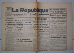 JOURNAL LA REPUBLIQUE DU CENTRE - SAMEDI 26 AVRIL 1941  -  COMPLET Sans DECHIRURE - - Informaciones Generales