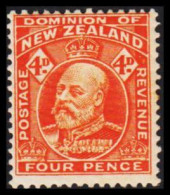 1909-1916. New Zealand. Edward VII FOUR PENCE  Perf. 14, Hinged. (MICHEL 126C) - JF533659 - Ongebruikt