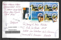 Cuba Registered Cover With Tourism & Train Stamps Sent To Spain - Briefe U. Dokumente