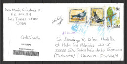 Cuba Registered Cover With Birds Stamps Sent To Spain - Covers & Documents