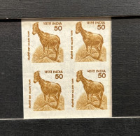 India 2000 Error 9th Definitives Series 50p ANIMALS Nilgiri Tahr Block Of 4 Error "IMPERF / NO PERF" MNH As Per Scan - Plaatfouten En Curiosa