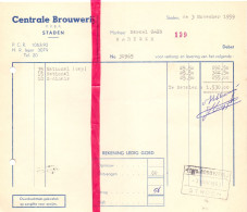 Factuur Facture - Centrale Brouwerij Staden - 1959 - 1950 - ...