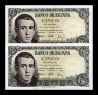 España Spain Pareja 5 Pesetas Jaime Balmes 1951 Pick 140 Serie B Sc Unc - 5 Pesetas