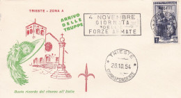 Italy - Trieste Zone A - 1954 Illustrated Cover Arrivo Del Truppe - Poststempel