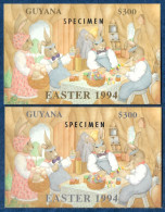 Guyana 1994 Easter Rabbit Gold & Silver IMPERF S/S SPECIMEN On Glossy Cardboard Or + Argent MNH** Rare - Pascua