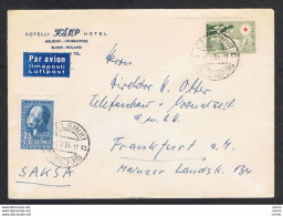 FINLAND: 1954 AIR MAIL COVERT:  WITH:  25 M. + 10 M. + (2 M.) (404 + 405) - TO GERMANY - Covers & Documents