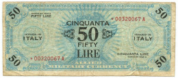 50 LIRE OCCUPAZIONE AMERICANA IN ITALIA BILINGUE ASTERISCO 1943 A BB- - 2. WK - Alliierte Besatzung