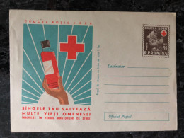 ROMANIA  OFFICIAL ORIGINAL COVER 1956 YEAR  RED CROSS BLOOD DONATION HEALTH MEDICINE - Storia Postale
