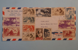 BT 16 ETAB. OCEANIE  BELLE LETTRE  RARE 1953 BY AIR MAIL  PAPEETE  A HONG KONG CHINA +AFFR SPECTACULAIRE +++ - Lettres & Documents