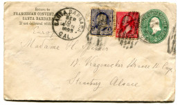 RC 25372 ETATS UNIS USA 1893 ENTIER POSTAL DE SANTA BARBARA POUR STRASBOURG ALSACE - ...-1900