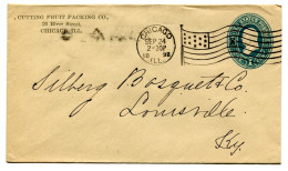 RC 25399 ETATS UNIS USA 1898 ENTIER POSTAL DE CHICAGO FLAG CANCEL LETTRE "X" POUR LOUISVILLE - ...-1900