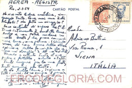 Ad6125 - BRAZIL - POSTAL HISTORY -  Registered Airmail POSTCARD To ITALY  1954 - Brieven En Documenten