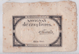 France Assignat De Cinq Livres Série 6227 Monnaie Billet De Banque Révolution Française - Assignats & Mandats Territoriaux