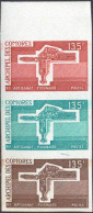 COMOROS(1975) Dagger. Trial Color Proof Strip Of 3 Different Colors. Scott No 126, Yvert No 100. - Autres & Non Classés