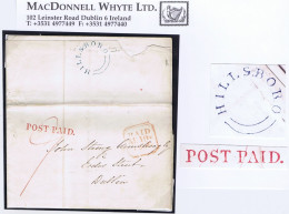 Ireland Down 1836 Printed Election Letter To Dublin With Blue HILLSBORO Udc And Red POST PAID. Of Hillsborough - Prephilately