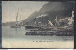 SUISSE Ca.1900: Sup. CP Ill. De St Gingolph (VS) En 2 Couleurs Pastel En Plus Du Noir, Ayant Voyagé - Saint-Gingolph