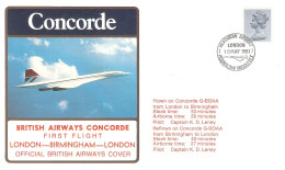 CONCORDE PREMIER 1er VOL FIRST FLIGHT BRITISH AIRWAYS LONDON BIRMINGHAM LONDON CACHET HEATHROW AIRPORT HOUNSLOW MIDDLESE - Sonstige & Ohne Zuordnung