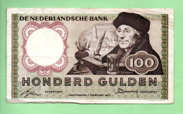 BILLET . PAYS-BAS . DE NEDERLANDSCHE BANK . 100 GULDEN 02/02/1953 . " ERASMUS " - Réf. N°12777 - - 100 Gulden