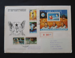 Sao Tome Et Principe Lettre Recommandé 1980 Espace Anniversaire Alunissage Space Moon Landing Anniv. St Thomas & Prince - Afrique