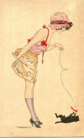 Illustrateur Maurice Pepin - Femme Faisant Jouer Un Chat Noir - Pepin