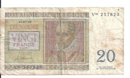 BELGIQUE 20 FRANCS 1950 VF P 132 A - Other & Unclassified