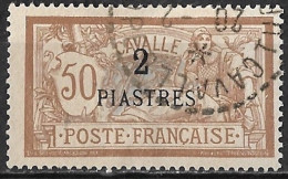 KAVALLA 1902-1912 French Office: French Stamps With Inscription CAVALLE 50 Ct Brown Overprinted 2 Piastres Vl. 14 - Cavalle