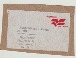 Indien 1997 India Postage Rs. 400.00 SPP 3429 Bhubaneshwar RMS, AIRMAIL, Auf Fragment - Autres & Non Classés
