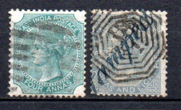 Col33 Colonie Britannique Inde Anglaise 1866  N° 27 & 28 Oblitéré Cote 2015 : 38,00€ - 1858-79 Compagnia Delle Indie E Regno Della Regina