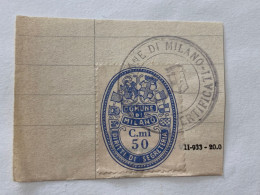MARCA DA BOLLO SU FRAMMENTO DIRITTI DI SEGRETERIA COMUNE DI MILANO -7 - Revenue Stamps