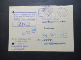 DDR 1967 Zentraler Kurierdienst ZKD Rat Des Stadtbezirkes Süd Der Stadt Dresden / Ministerium Des Innern / Rücks. 3 Stp - Covers & Documents