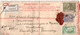 L66932 - Barbados - 1950 - 3d GA-R-Umschlag (kl Mgl Li) M ZusFrankatur BARBADOS -> SCHWENNINGEN (Westdeutschland) - Barbados (...-1966)