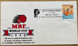 INDIA 1990, SPECIAL LIMITED ISSUE COVER, 6TH WORLD CHAMPION BOXING, MRF WORLD CUP, FAMOUS TYRE COMPANY, ILLUSTRATE COVER - Storia Postale