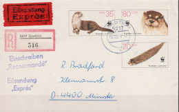 DDR GDR RDA - Umschlag Fischotter (MiNr: U 7) 1987 - Portogerecht Gelaufen (Eil-R-Brief) - Enveloppes - Oblitérées