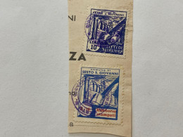 MARCA DA BOLLO SU FRAMMENTO DIRITTI DI SEGRETERIA COMUNE SESTO SAN GIOVANNI.1 - Revenue Stamps