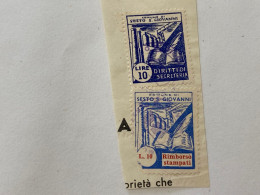 MARCA DA BOLLO SU FRAMMENTO DIRITTI DI SEGRETERIA COMUNE DI SESTO SAN GIOVANNI.1 - Revenue Stamps