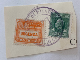 MARCA DA BOLLO SU FRAMMENTO MARCA DI RISCONTRO COMUNE DI MILANO.10 - Revenue Stamps