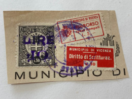 MARCA DA BOLLO SU FRAMMENTO DIRITTI DI STATO CIVILE MUNICIPIO DI VICENZA.12 - Revenue Stamps