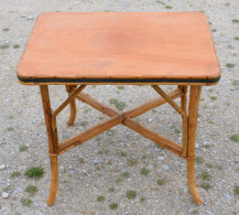 -JOLIE PETITE TABLE PIEDS ROTIN PLATEAU BOIS VINTAGE COLLECTION Déco XXe   D - Tafels & Bijzettafels